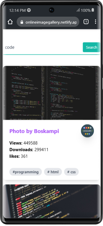 Online Image Gallery mobile view