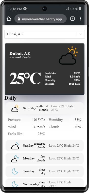 Weather App mobile view