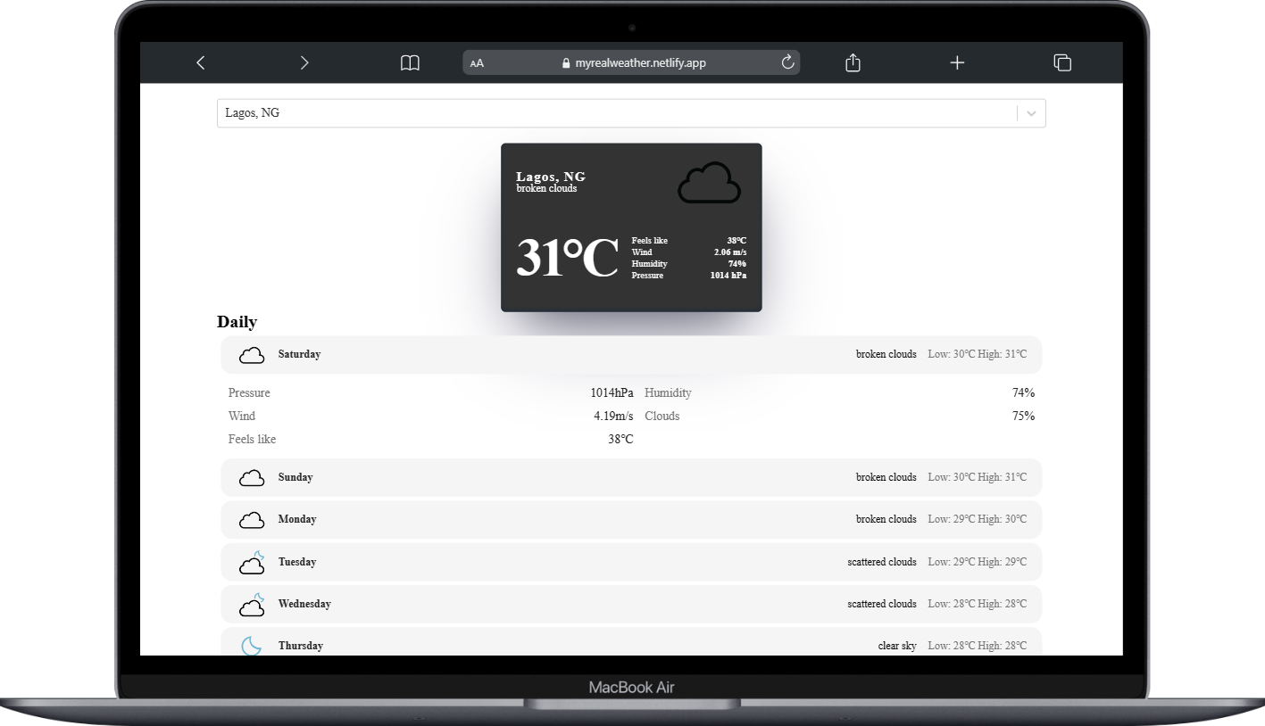 Weather App PC view